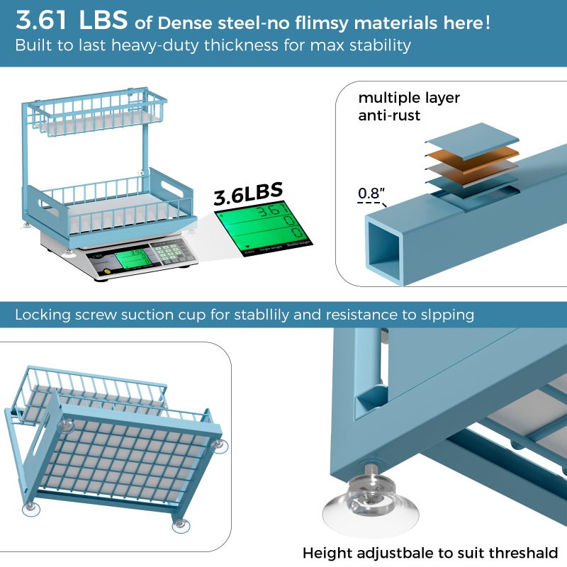 Saydear Under Sink Organizer Storage 2-Tier Premium Metal Pull-Out Kitchen Cabinet Organizer with Sliding Drawer, Height Adjustable, Heavy Duty for Kitchen & Bathroom Organizers 2 Pack Teal - Image 4