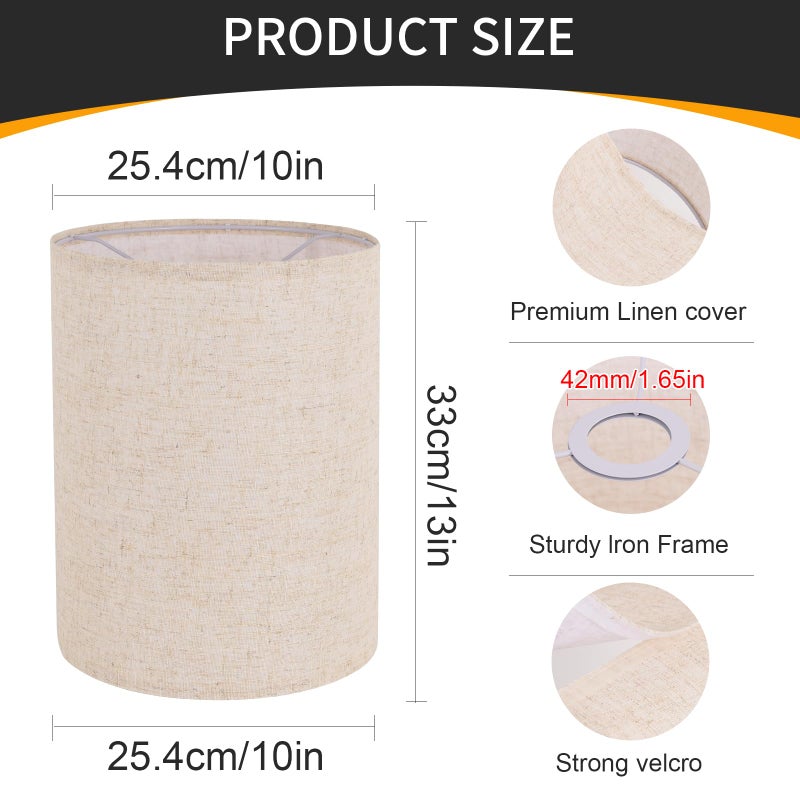 YoflowX Beige Linen Tall Drum Lampshade, 10" Top x 10" Bottom x 13" High Lamp Shade, Lamp Shade Replacement for Table and Floor Lamps, Pendant Light, Handcrafted Lampshade, Easy Assembly - Image 4