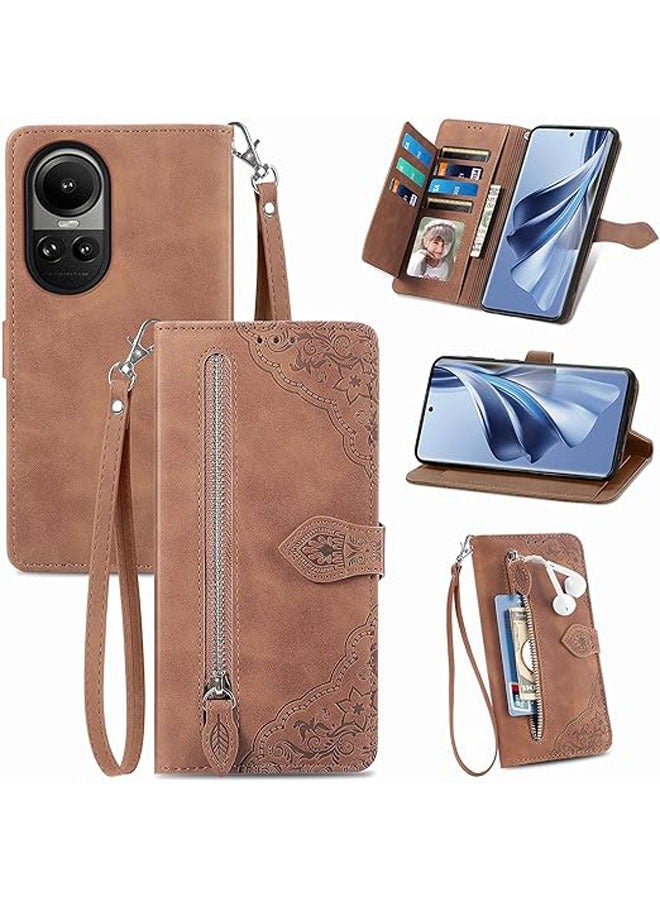 غطاء محفظة لهاتف أوبو رينو 10 5G / رينو 10 برو 5G، غطاء هاتف قلاب من البولي يوريثان الناعم، غطاء مقاوم للصدمات مع حزام لليد، فتحة للبطاقة ووظيفة الوقوف.