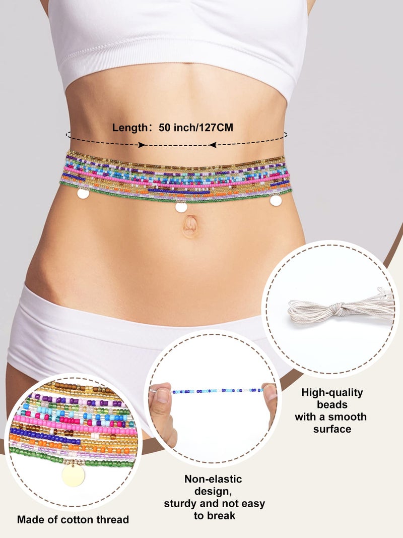 Fumete 12 Pcs Waist Beads Set Handmade African Belly Beads Chain Plus Size Body Jewelry Non Stretching Belly Chain for Women(Exotic,50 Inch) - Image 2