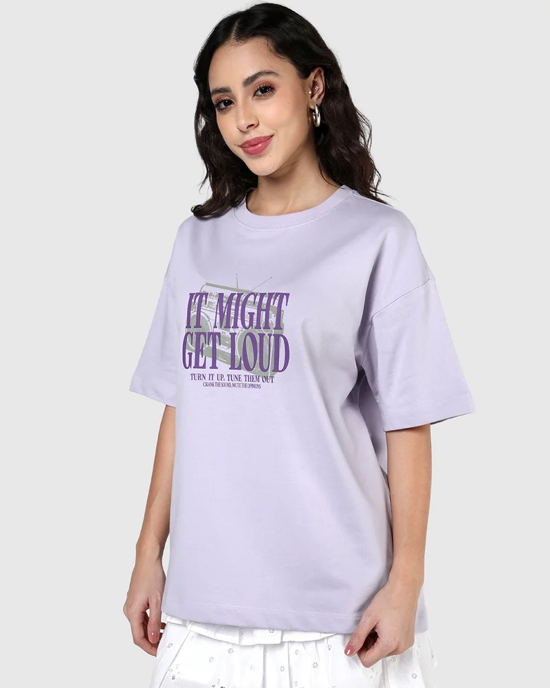 بيواكوف Women's Thistle Purple Loud Graphic Printed Oversized T-shirt