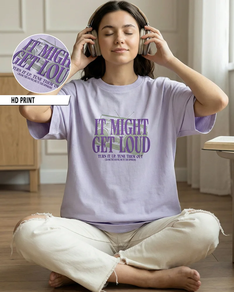 Women's Thistle Purple Loud Graphic Printed Oversized T-shirt