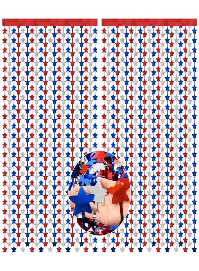 HOOSUN 4th of July Decorations,Patriotic Decorations Backdrop,2 Pack Red White and Blue Party Photo Backdrop Patriotic Tinsel Foil Fringe Curtains,Red White and Blue Streamers Tinsel Backdrop Decor - Image 1