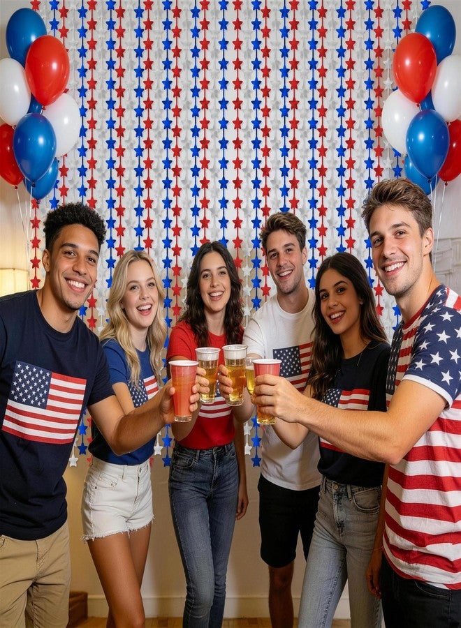 HOOSUN 4th of July Decorations,Patriotic Decorations Backdrop,2 Pack Red White and Blue Party Photo Backdrop Patriotic Tinsel Foil Fringe Curtains,Red White and Blue Streamers Tinsel Backdrop Decor - Image 2