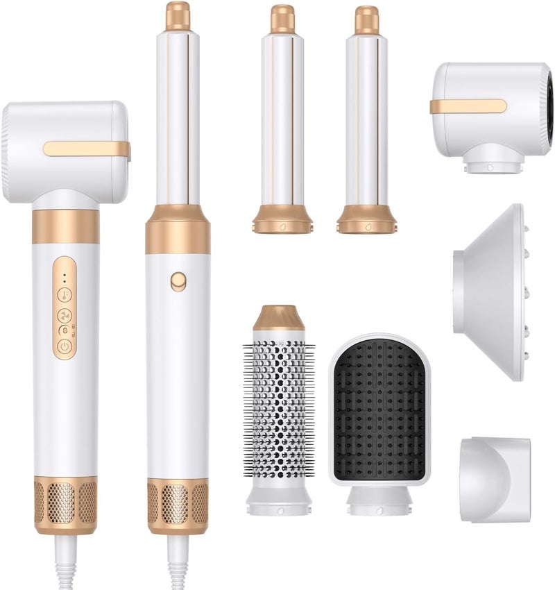 ACHAS 7 In 1 Hair Dryer Brush Styling Tools Set 1400W Hot Air Hair Curler Styler with Straightening and Curling Wands, Ionic Blow Dryer with 110,000 RPM Motor for Women Hair Types - Image 1