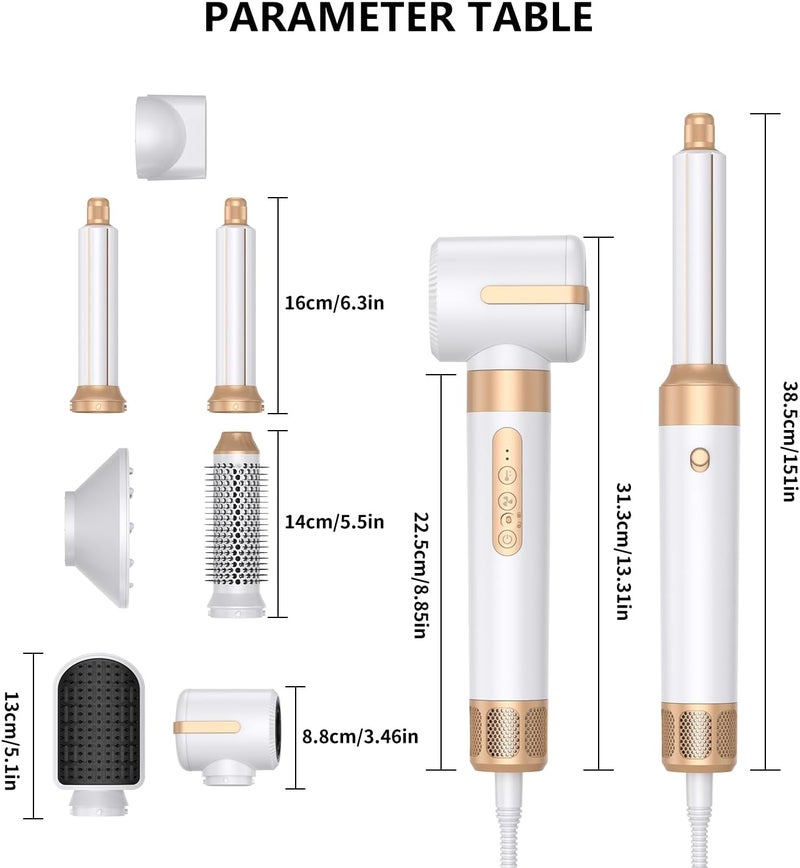 ACHAS 7 In 1 Hair Dryer Brush Styling Tools Set 1400W Hot Air Hair Curler Styler with Straightening and Curling Wands, Ionic Blow Dryer with 110,000 RPM Motor for Women Hair Types - Image 2