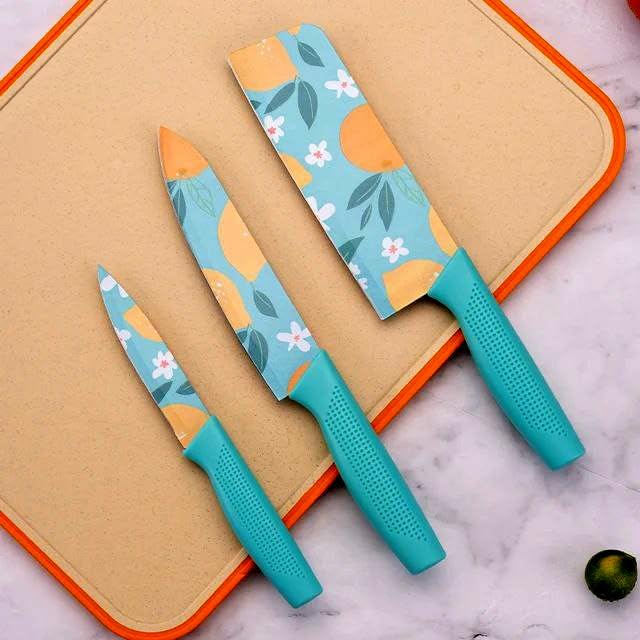 THEODORE Set of 3 Blue Stainless Steel Kitchen Knife Set | High-Carbon Stainless Steel Kitchen Knife |Vegetable Knife| Chef Knife| Sharp Edge Cutting Chef Knifes for Chopping Vegetables, Fruits - Image 2