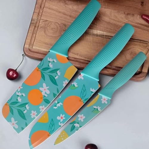 THEODORE Set of 3 Blue Stainless Steel Kitchen Knife Set | High-Carbon Stainless Steel Kitchen Knife |Vegetable Knife| Chef Knife| Sharp Edge Cutting Chef Knifes for Chopping Vegetables, Fruits - Image 1
