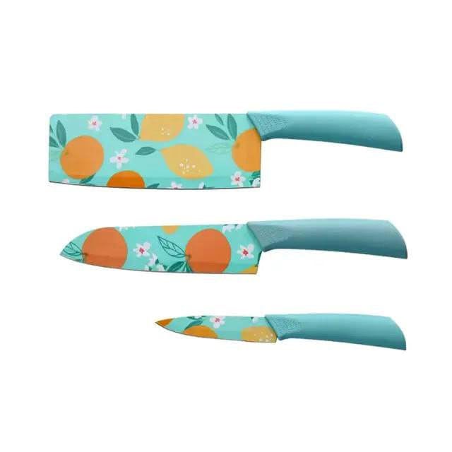 THEODORE Set of 3 Blue Stainless Steel Kitchen Knife Set | High-Carbon Stainless Steel Kitchen Knife |Vegetable Knife| Chef Knife| Sharp Edge Cutting Chef Knifes for Chopping Vegetables, Fruits - Image 4