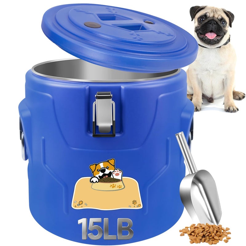 Newget 15lb Dog Food Storage Container, Stainless Steel Airtight Pet Food Storage Container and Durable Plastic Food Container, Large Metal Cat Food Container with Lid and Scoop to Keep Fresh - Image 1