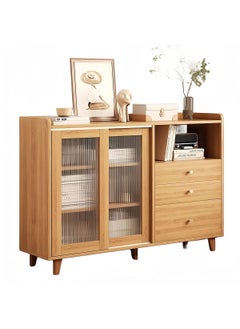 AGD Kitchen Sideboard with Drawers and Sliding Doors, Large Storage Capacity Coffee Corner Cabinet Kitchen 100x36x92cm Suitable for Kitchen, Living Room, Dining Room - Wood Color  - Image 1