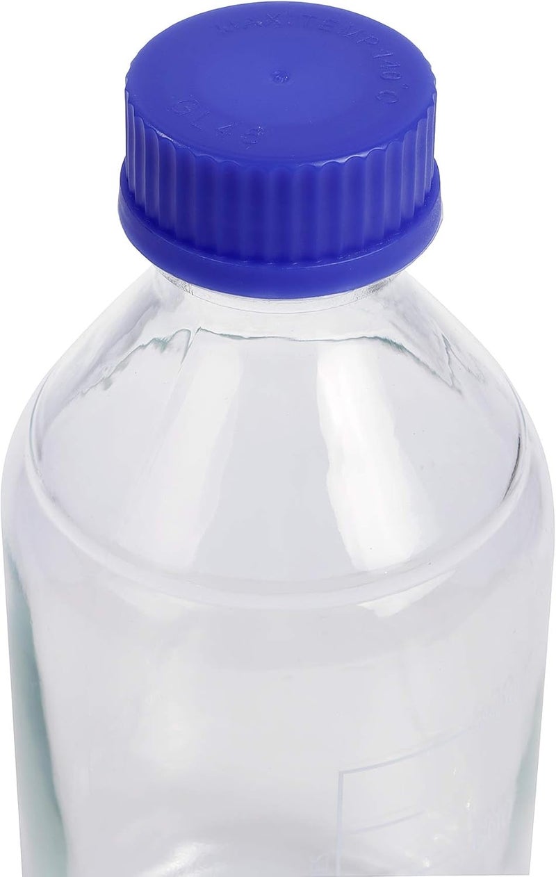 Pastein 4 Pieces 1000 mL Graduated Round Reagent Media/Storage Glass Bottle With GL45 Blue Polypropylene Screw Cap - Image 4