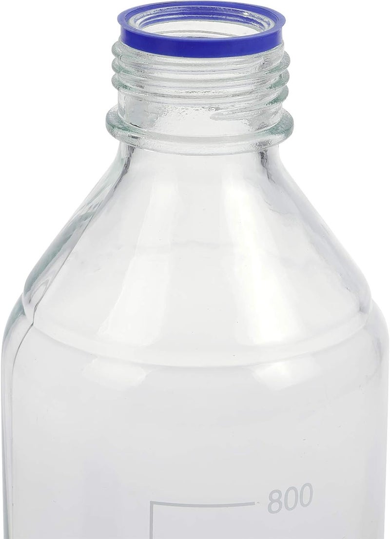 Pastein 4 Pieces 1000 mL Graduated Round Reagent Media/Storage Glass Bottle With GL45 Blue Polypropylene Screw Cap - Image 3