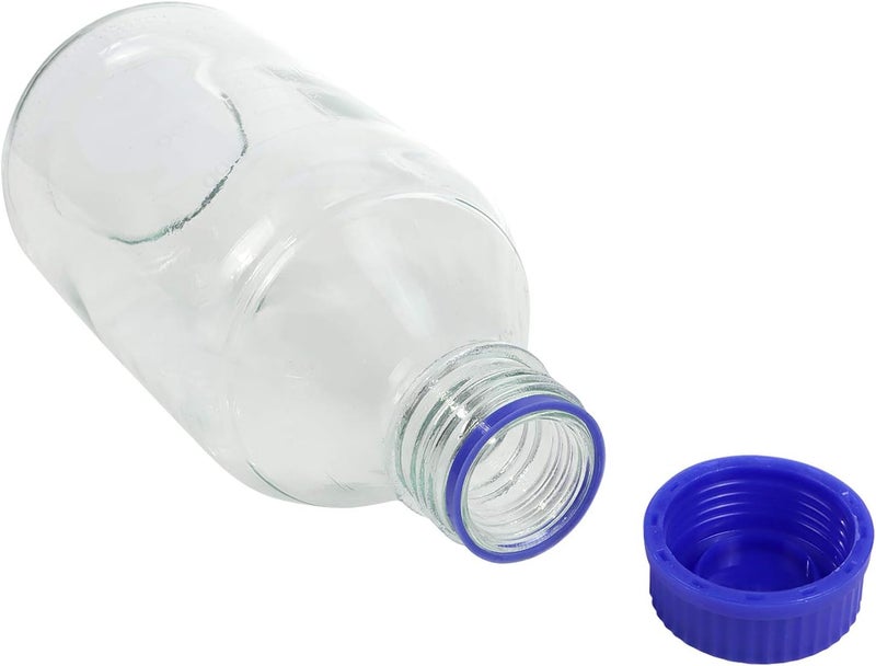 Pastein 4 Pieces 1000 mL Graduated Round Reagent Media/Storage Glass Bottle With GL45 Blue Polypropylene Screw Cap - Image 2