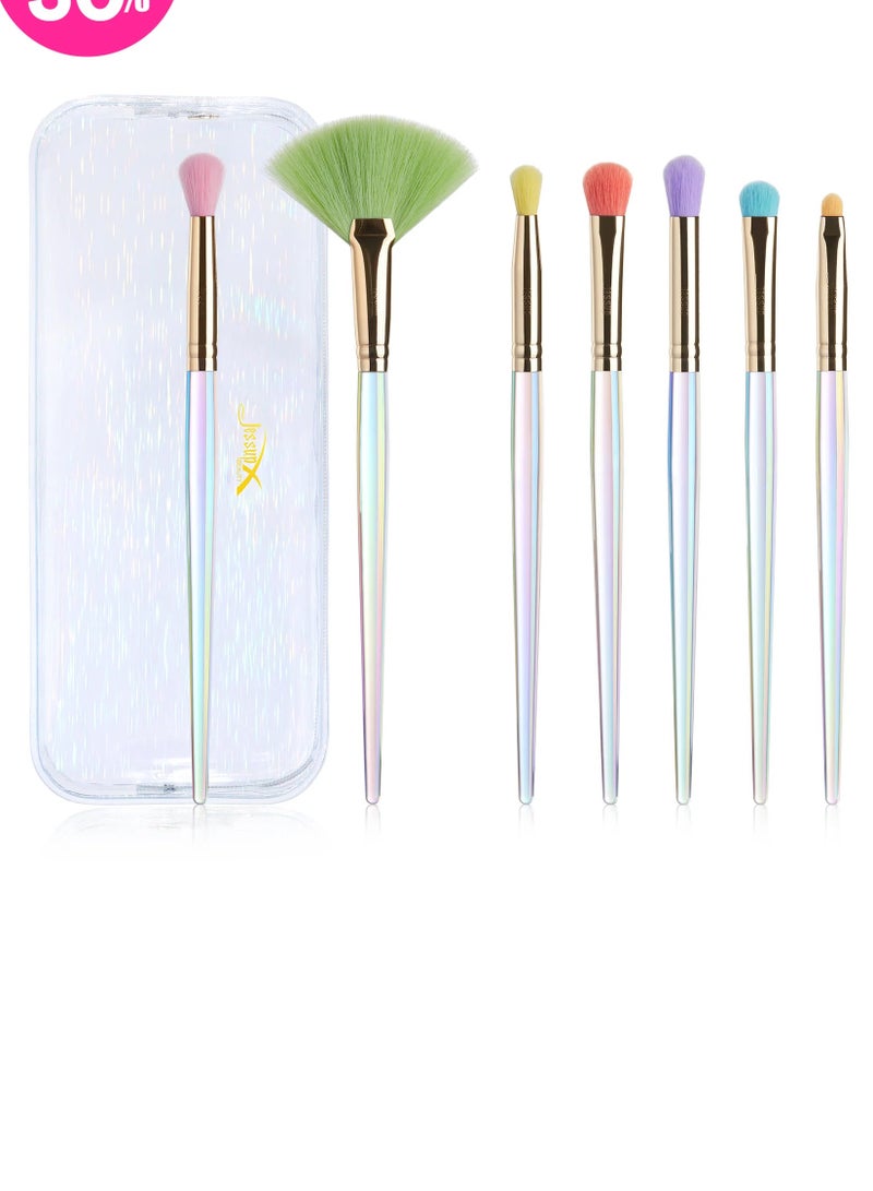 مجموعة فرش مكياج ملونة 7 قطع مع حقيبة PU