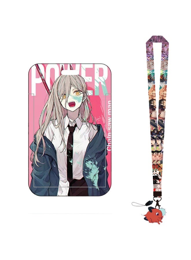 NIBEMINENT 1 - Piece Chainsaw Man Kpop Photo Card Holder Pendant Key Chain ID Badge Holder ID Card Holder Photo Card Protector for School ID Office ID Access Card for Women Girls