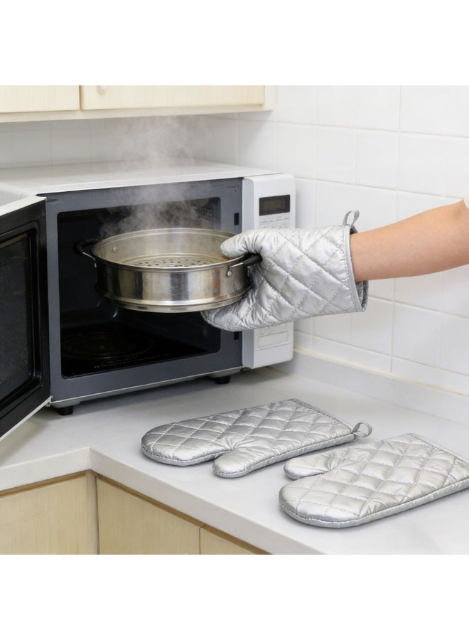 Silver-Coated Thick Oven Mitts Heat Resistant Gloves for Baking Grilling Microwave Cooking - Image 5