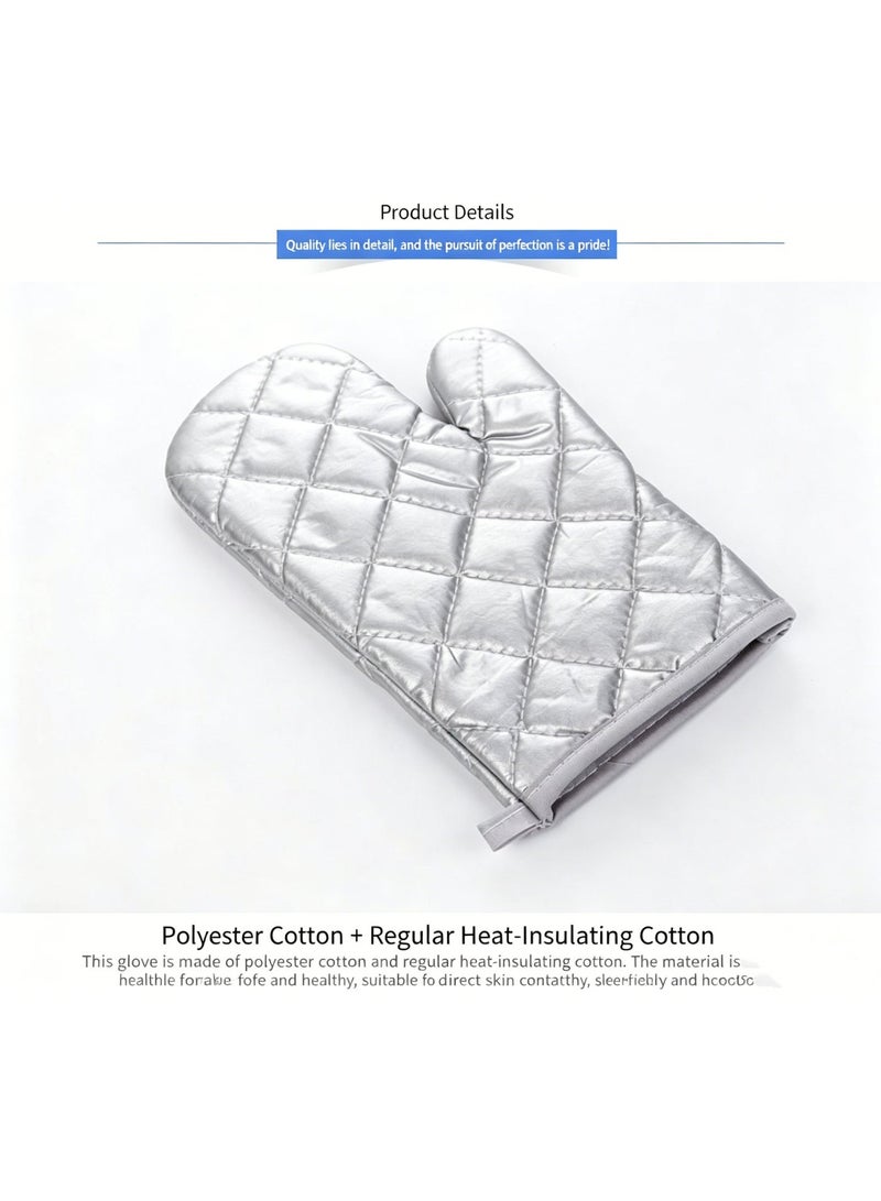 Silver-Coated Thick Oven Mitts Heat Resistant Gloves for Baking Grilling Microwave Cooking - Image 3