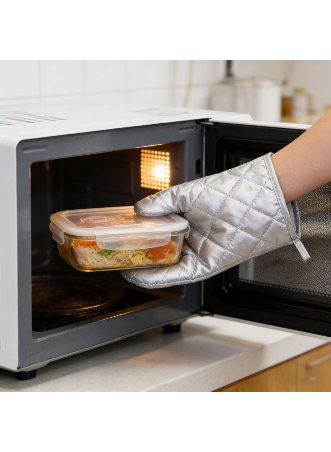 Silver-Coated Thick Oven Mitts Heat Resistant Gloves for Baking Grilling Microwave Cooking - Image 1
