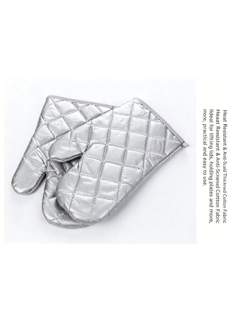 Silver-Coated Thick Oven Mitts Heat Resistant Gloves for Baking Grilling Microwave Cooking - Image 2
