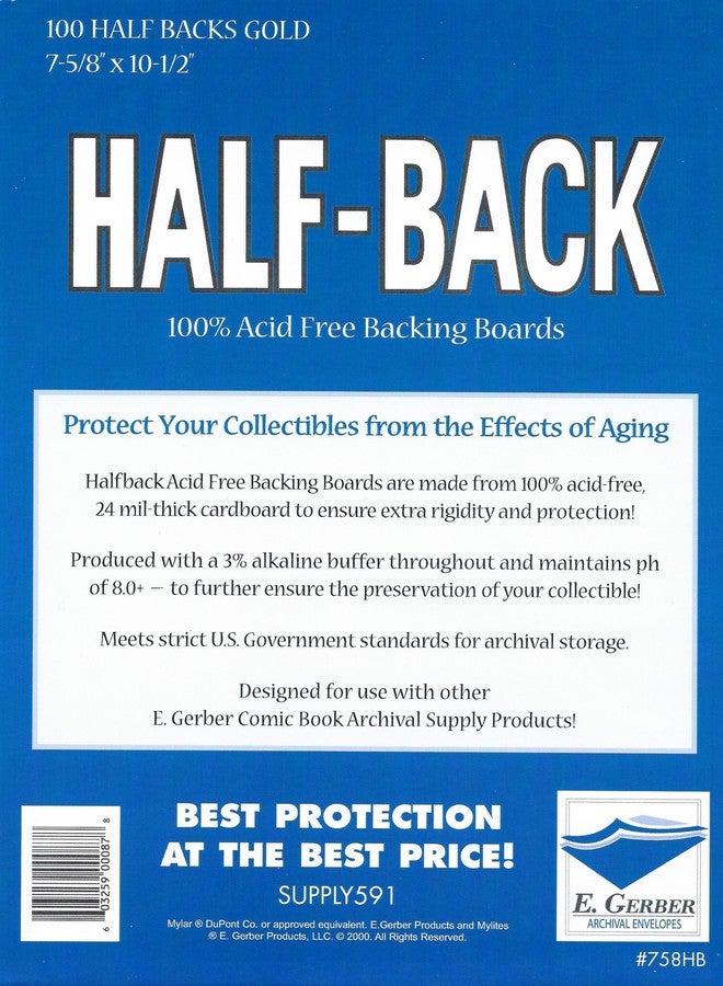 E. Gerber Half-Back Gold Comic Book Backing Boards 7 5/8" x 10 1/2"