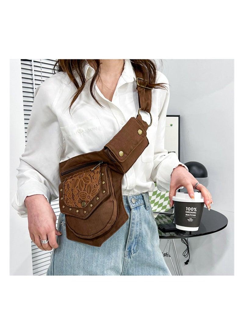 SYOSI Vintage Drop Leg Bag for Women, Lace Waist Bag Renaissance Bag Festival Bag Hip Bag Renaissance Belt Bag Women, for Sports Hiking Travel, Brown - Image 2