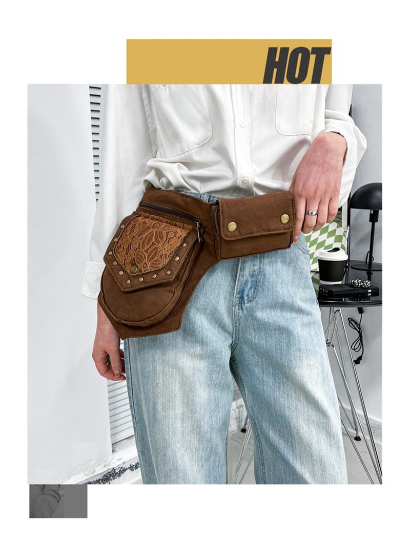 SYOSI Vintage Drop Leg Bag for Women, Lace Waist Bag Renaissance Bag Festival Bag Hip Bag Renaissance Belt Bag Women, for Sports Hiking Travel, Brown - Image 4