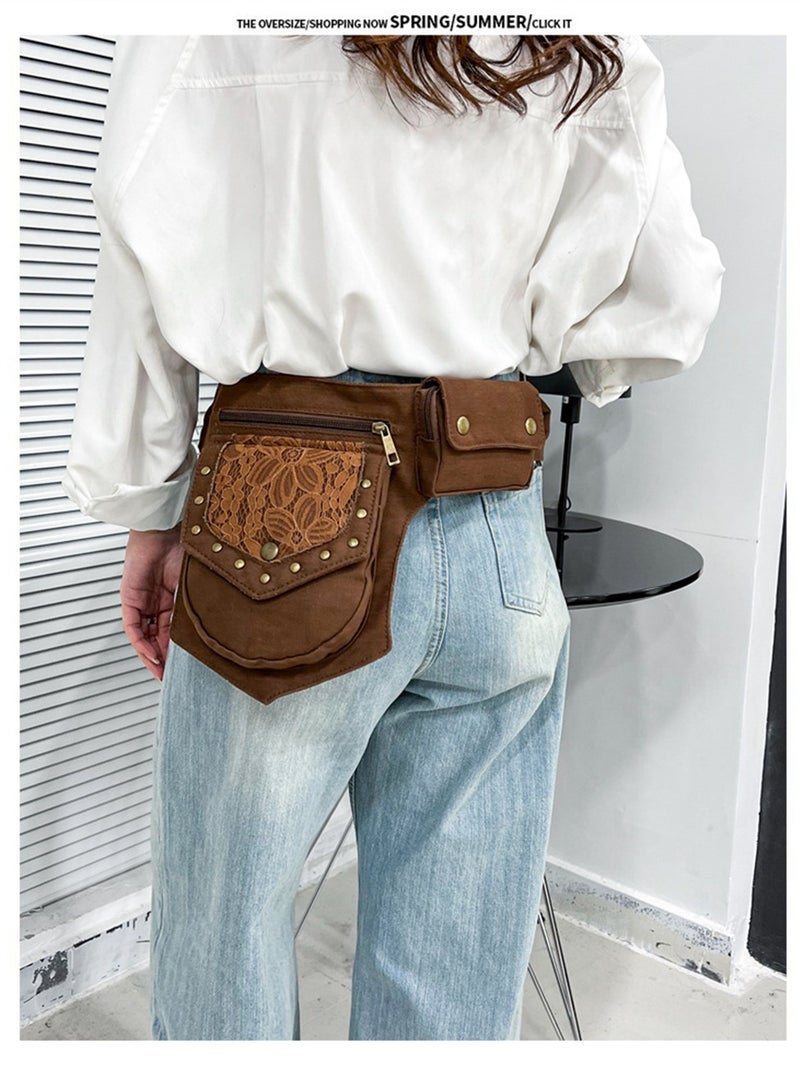 SYOSI Vintage Drop Leg Bag for Women, Lace Waist Bag Renaissance Bag Festival Bag Hip Bag Renaissance Belt Bag Women, for Sports Hiking Travel, Brown - Image 3