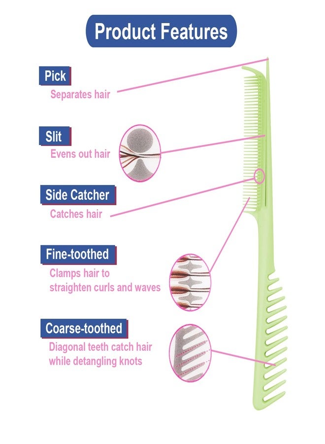 VESS One-Handed Sectioning Comb with Fine and Coarse Teeth for Detangling and Straightening Heat-Damaged Hair (Green) - Image 4