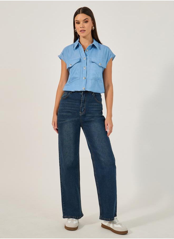 Styli - Solid Sleeveless Denim Shirt - Image 1
