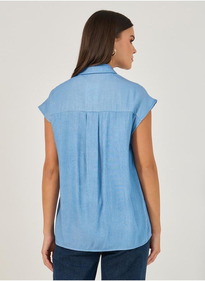 Styli - Solid Sleeveless Denim Shirt - Image 1