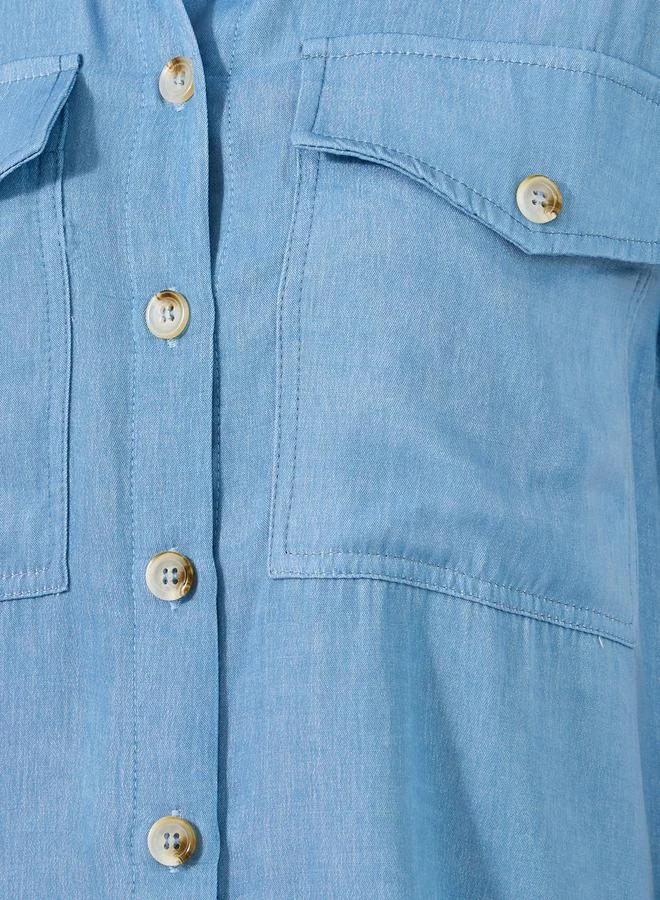 Styli Solid Sleeveless Denim Shirt