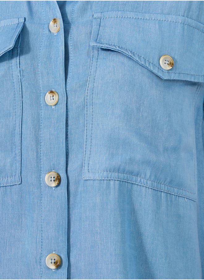 Styli - Solid Sleeveless Denim Shirt - Image 1
