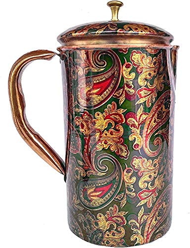 Rastogi Handicrafts Rastogi Handicrafts Screen Printed Pitcher and 2 Tumbler Set Serving Set jug and Glass 1 Pitcher  - Image 1
