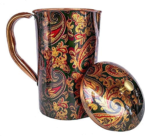 Rastogi Handicrafts Rastogi Handicrafts Screen Printed Pitcher and 2 Tumbler Set Serving Set jug and Glass 1 Pitcher  - Image 3