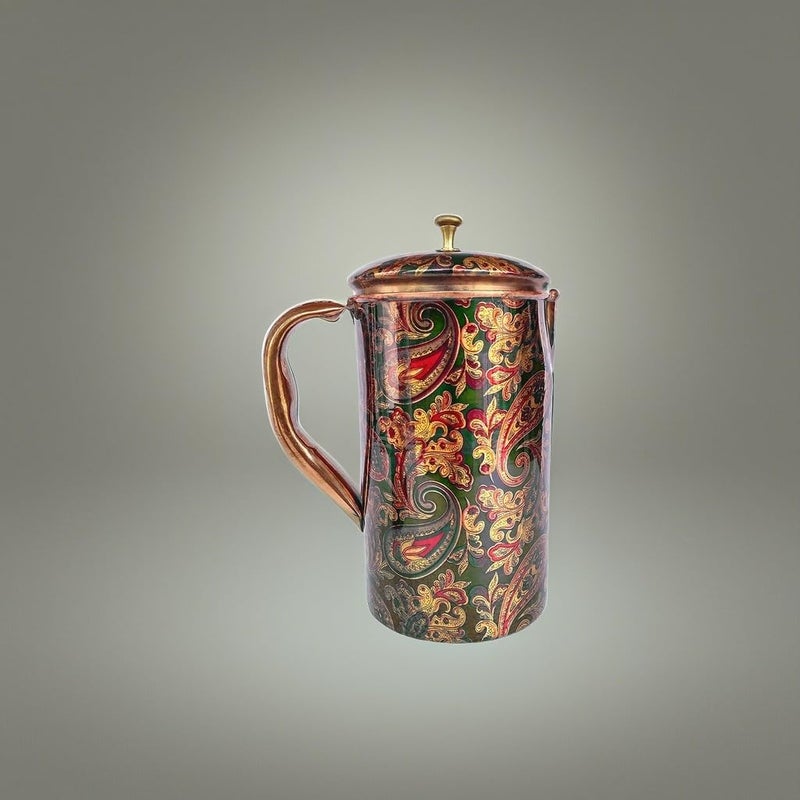 Rastogi Handicrafts Rastogi Handicrafts Screen Printed Pitcher and 2 Tumbler Set Serving Set jug and Glass 1 Pitcher  - Image 4