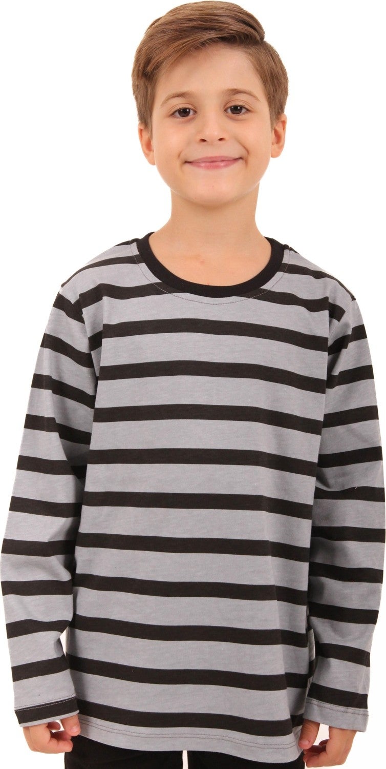 Perendi 2-Pack Crew Neck Long Sleeve Striped and Plain Unisex Kids Sweatshirt Black Gray-Black  - Image 2