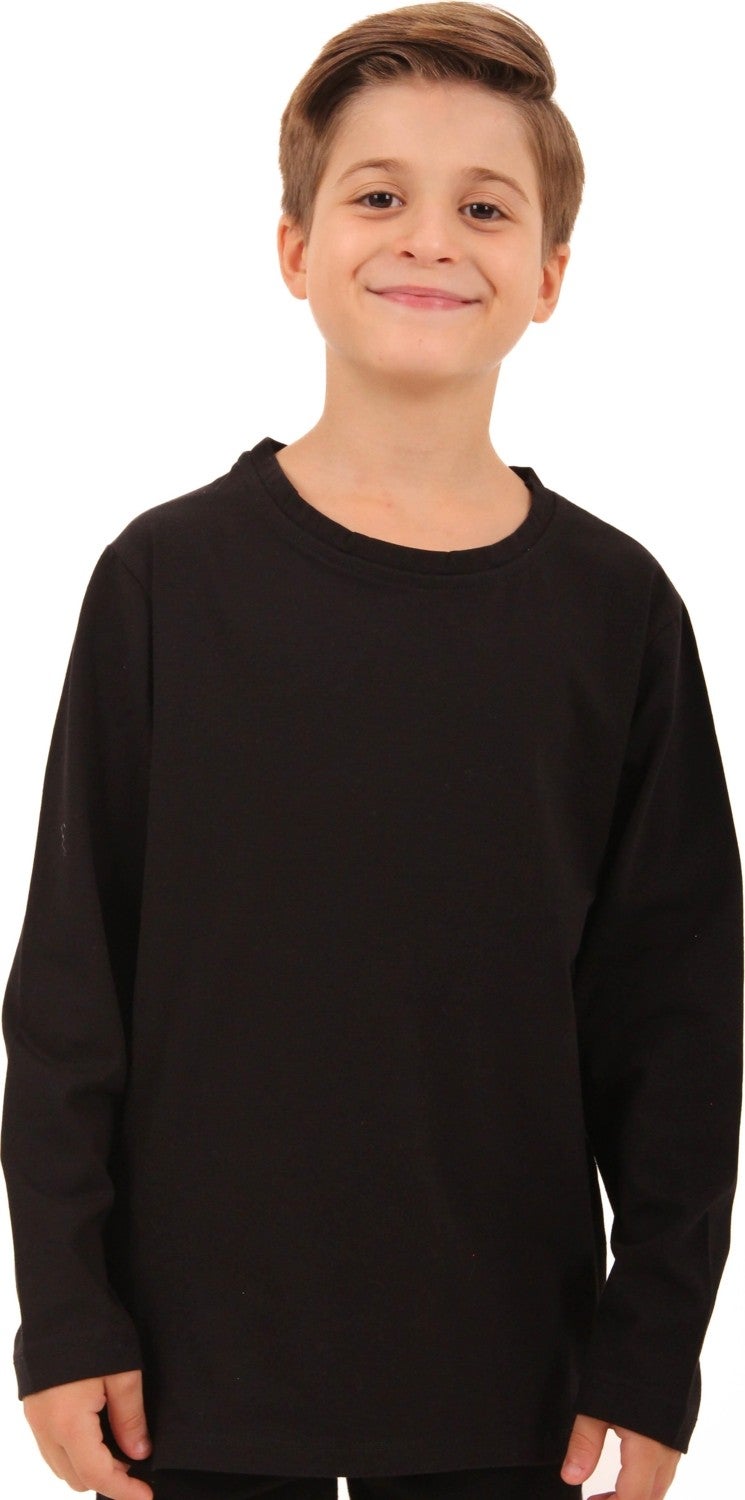 Perendi 2-Pack Crew Neck Long Sleeve Striped and Plain Unisex Kids Sweatshirt Black Gray-Black  - Image 3