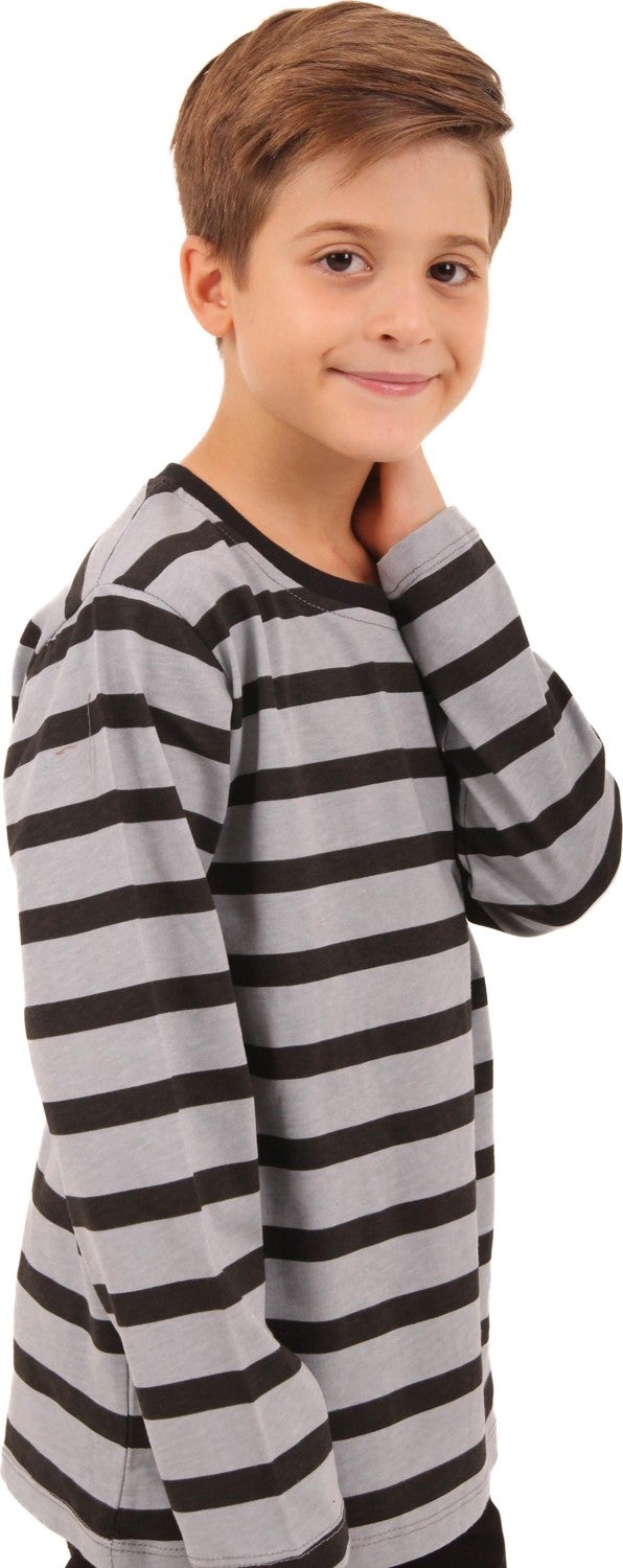 Perendi 2-Pack Crew Neck Long Sleeve Striped and Plain Unisex Kids Sweatshirt Black Gray-Black  - Image 4