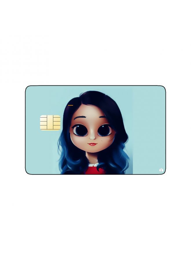 RKN PRINTED BANK CARD STICKER Cute Girl Drawing With Dark Hair - Image 2