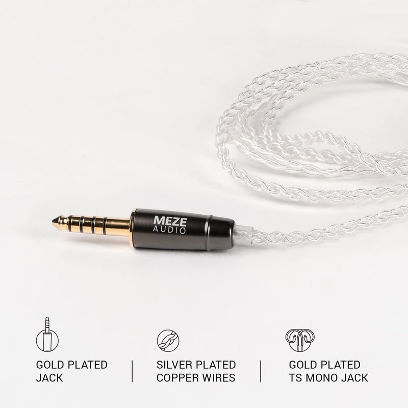 MEZE AUDIO كابل من نوع من نوع MMCX إلى نوع 4.4 مم، مطلي بالفضة، لسماعات الهايفاي - الطول: 3.9 قدم - Image 3