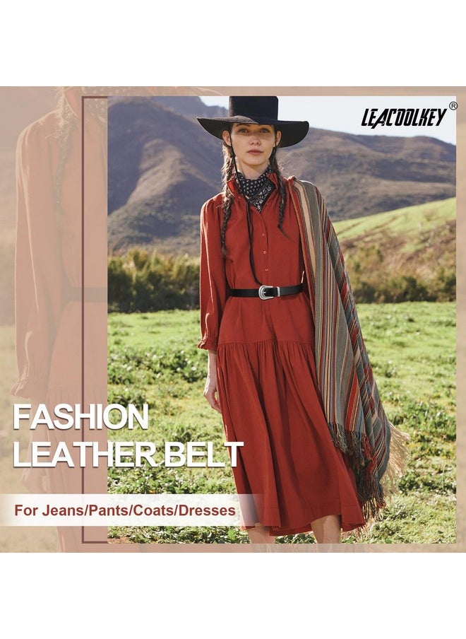 LEACOOLKEY - Women Western Belt Fashion Leather Belt With Gold Buckle For Jeans Pants Plus Size - Image 1
