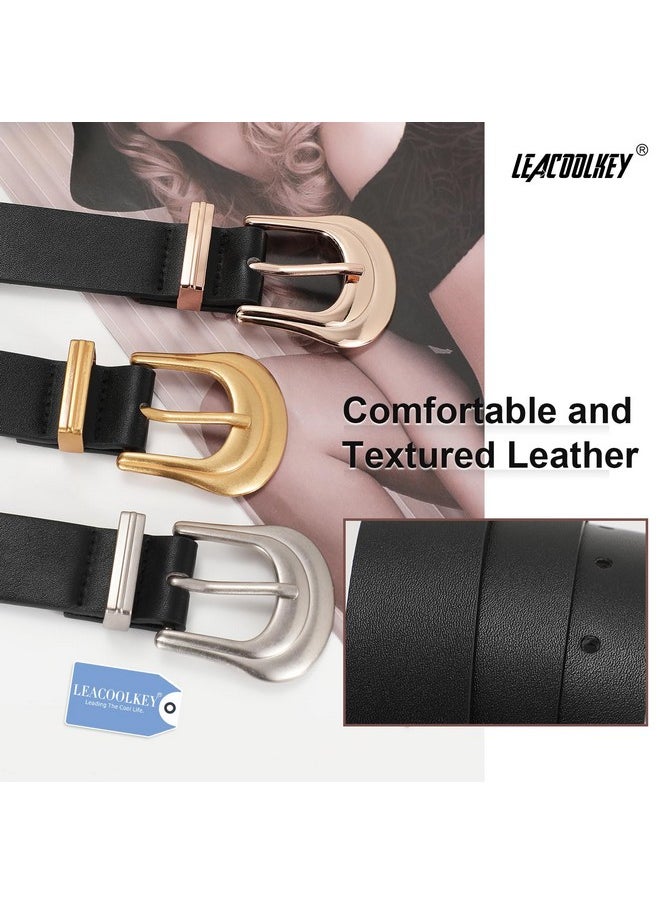 LEACOOLKEY - Women Western Belt Fashion Leather Belt With Gold Buckle For Jeans Pants Plus Size - Image 1