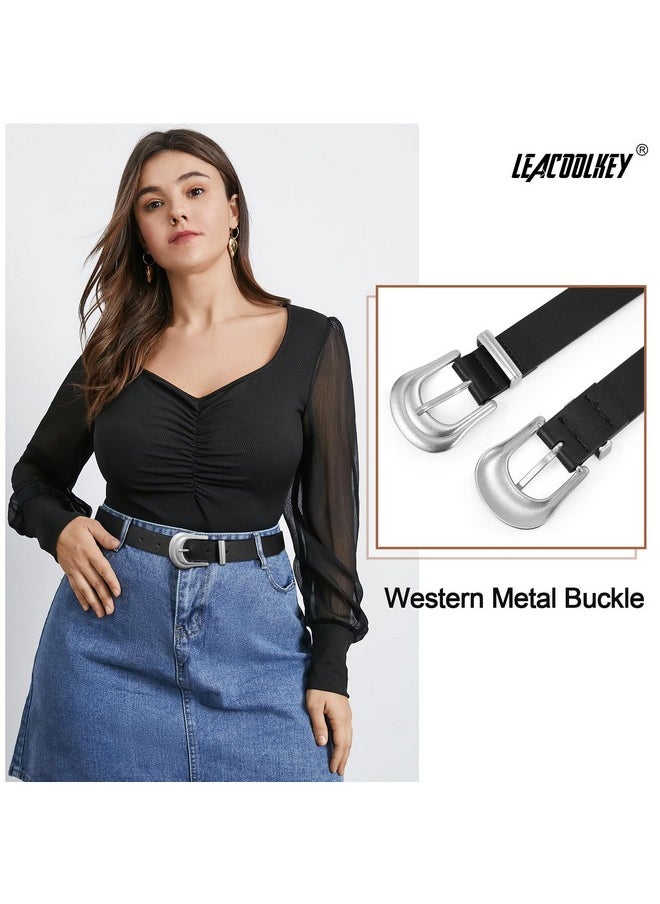 LEACOOLKEY - Women Western Belt Fashion Leather Belt With Gold Buckle For Jeans Pants Plus Size - Image 1