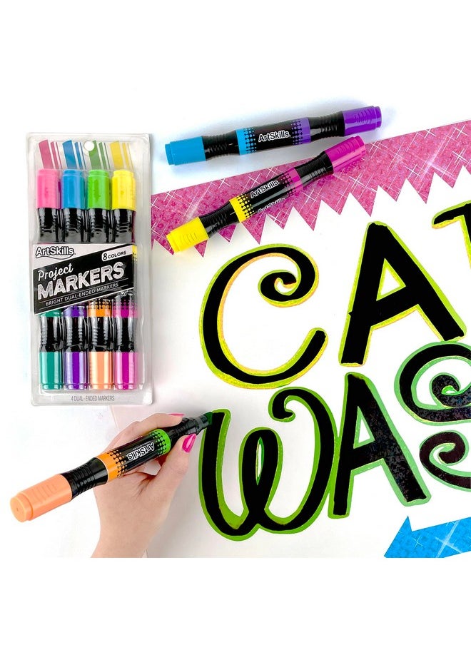 ArtSkills - Jumbo Poster Markers For Kids Neon Chisel Tip Markers Dual Color Washable Markers 8 Neon Colors 4Ct - Image 1