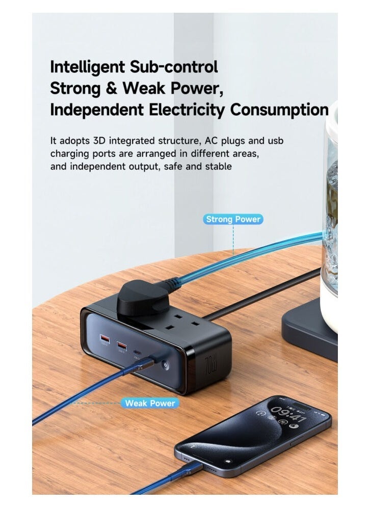Mcdodo CH-459 6-in-1 Power Strip with 70W GaN Fast Charging | Surge & Lightning Protection | 3 AC Outlets + 3 USB Ports (Type-A & Type-C) | Compact Multi-Outlet Extension with Smart Charging | Safe & Travel-Friendly Power Solution  - Image 3