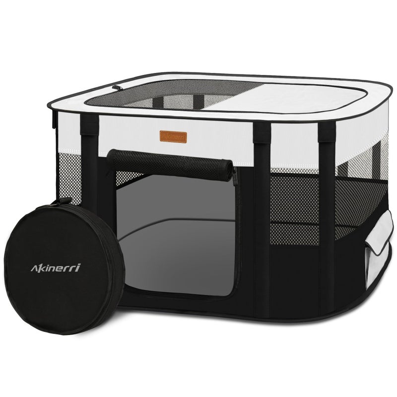 Akinerri Dog Playpen - Foldable Cat Play Pens for Pubby, Kitten, Rabbit, Portable Pet Tent with Carring Bag for Indoor/Outdoor Travel Camping (Black-Medium) - Image 1