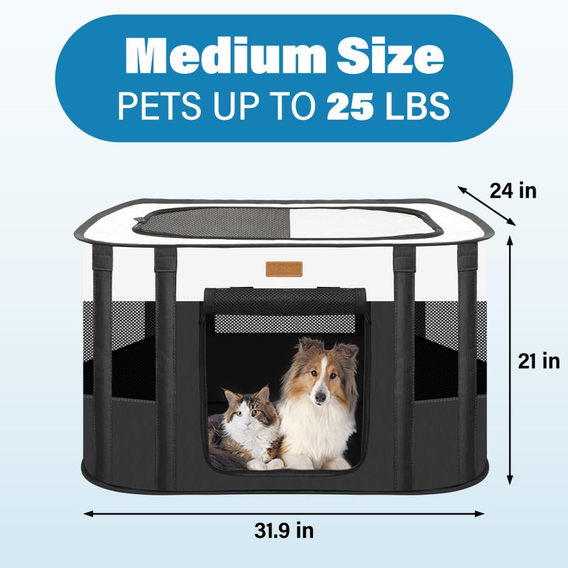 Akinerri Dog Playpen - Foldable Cat Play Pens for Pubby, Kitten, Rabbit, Portable Pet Tent with Carring Bag for Indoor/Outdoor Travel Camping (Black-Medium) - Image 2