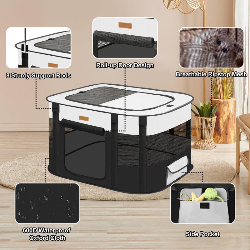Akinerri Dog Playpen - Foldable Cat Play Pens for Pubby, Kitten, Rabbit, Portable Pet Tent with Carring Bag for Indoor/Outdoor Travel Camping (Black-Medium) - Image 4