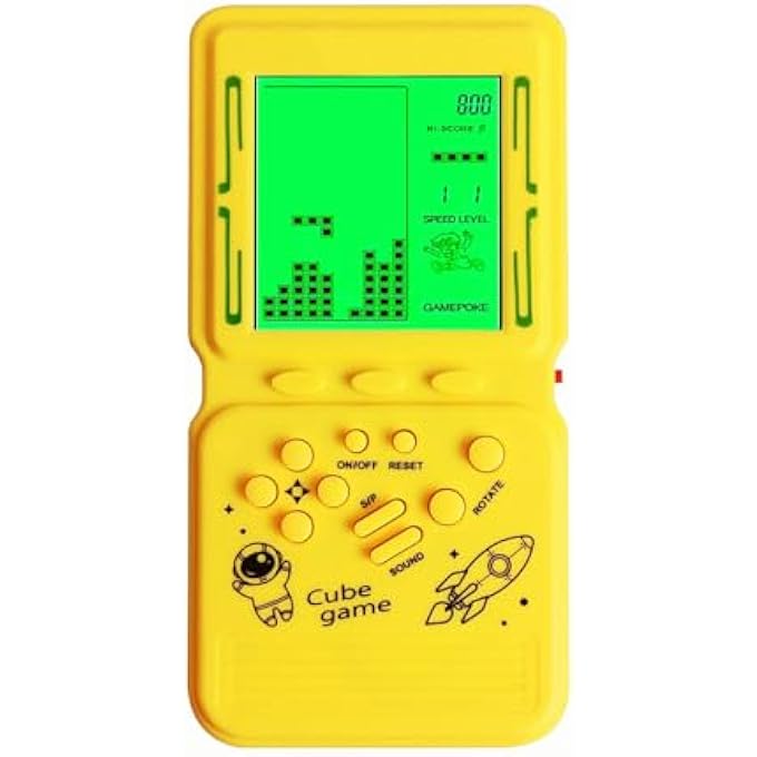 RETRO BRICK GAME CONSOLE LARGE SCREEN WITH GREEN BACKLIGHT BUILT-IN 23 MULTI-MODE GAMES CLASSIC NOSTALGIA SPEED AND DIFFICULTY ADJUSTABLE POWERED BY 2 AA BATTERIES (YELLOW) - Image 2